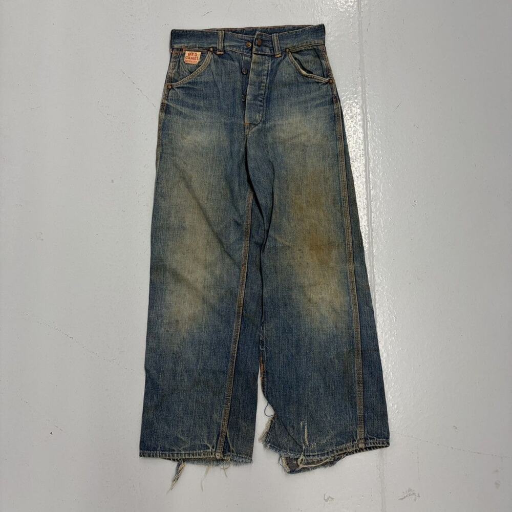Vintage 50s Red Camel Dark Buttonfly Distressed Jeans 24x24